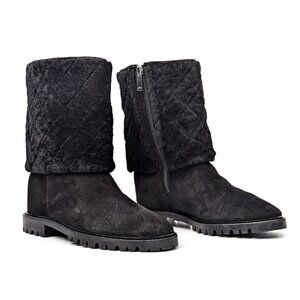 Aquatalia Women Casandra Waterproof Black Suede Shearling Ankle Boots sz 7